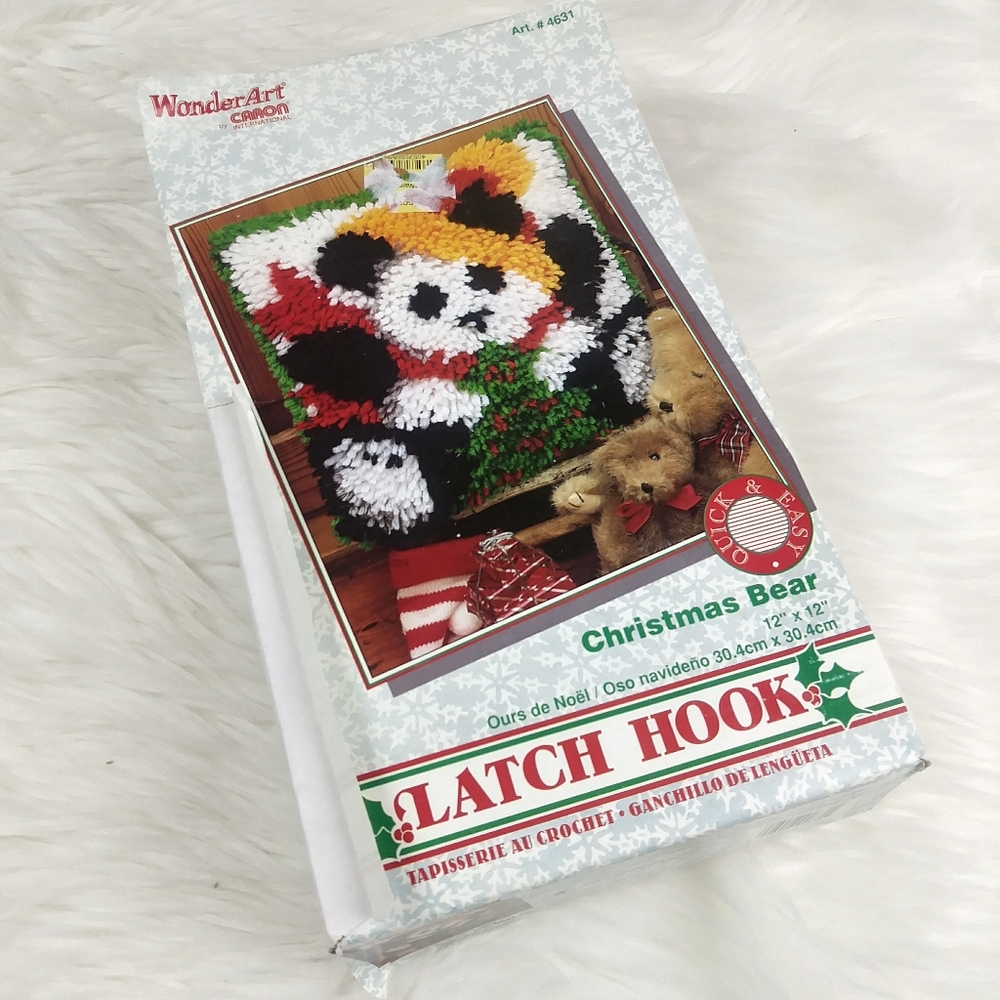 Caron Panda latch hook pillow rug craft decor 1996